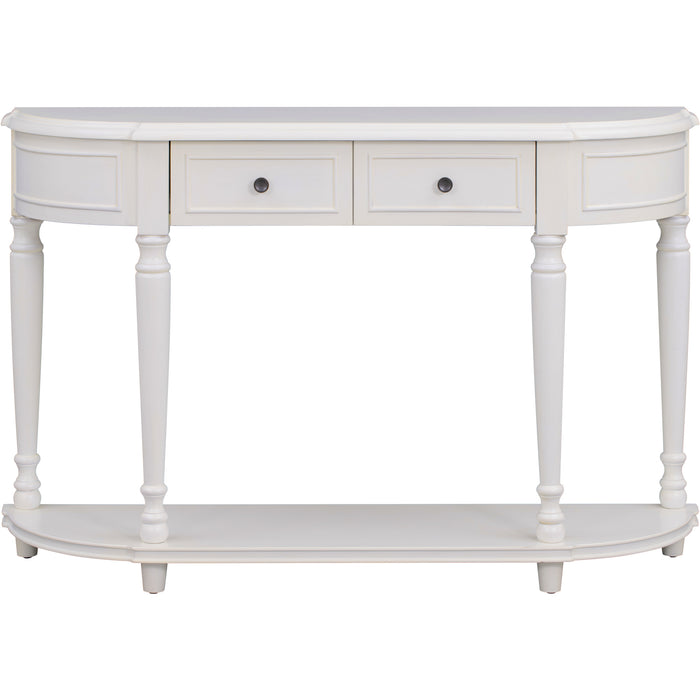 Retro Circular Curved Design Console Table with Open Style Shelf - Antique White