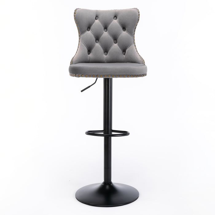 Swivel Velvet Barstools , Gray (Set of 2）