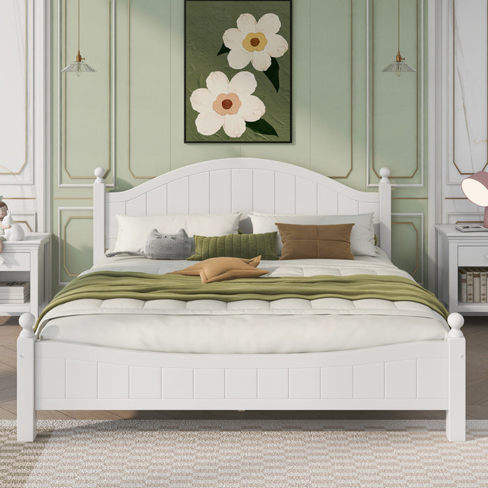 Traditional Concise Style White Solid Wood Platform Bed, King