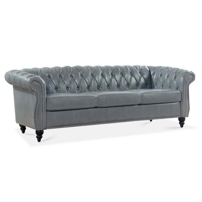 Rolled Arm Chesterfield 3 Seater Sofa - Gray