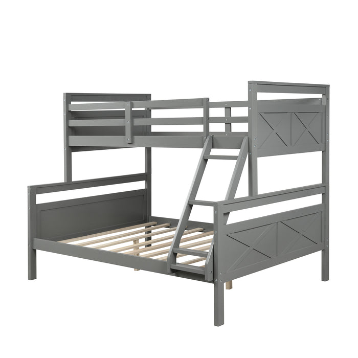 Twin over Full Bunk Bed with ladder & Safety Guardrail - Gray