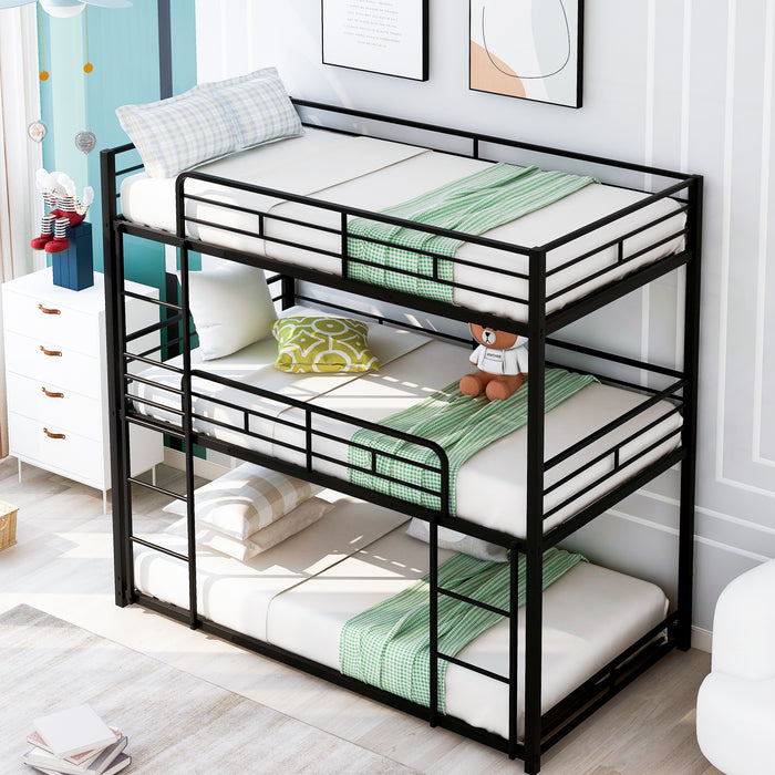 Metal Twin Size Triple Bunk Bed - Black