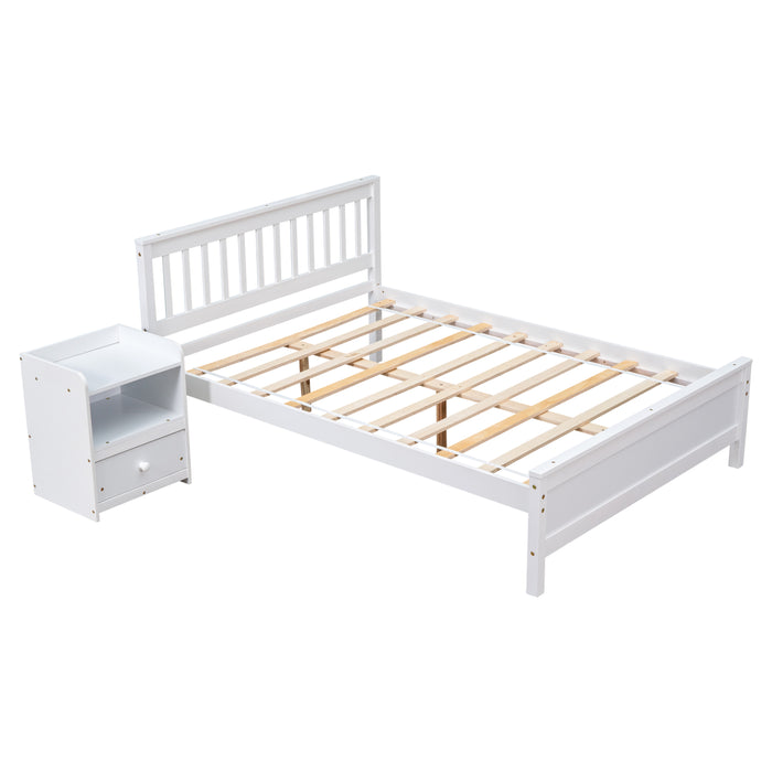 Full Bed frame with a Nightstand , White