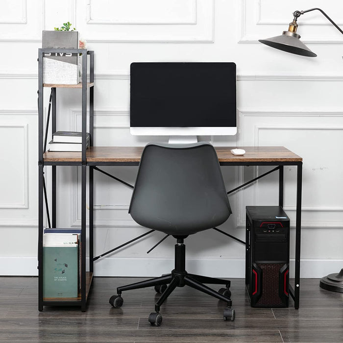 Computer Desk 48" with Storage Shelves, Rustic Black Metal Frame Brown