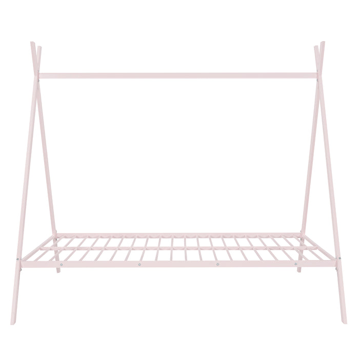 Tent Bed Frame Full Size, Metal Floor, No Box Spring Needed Pink