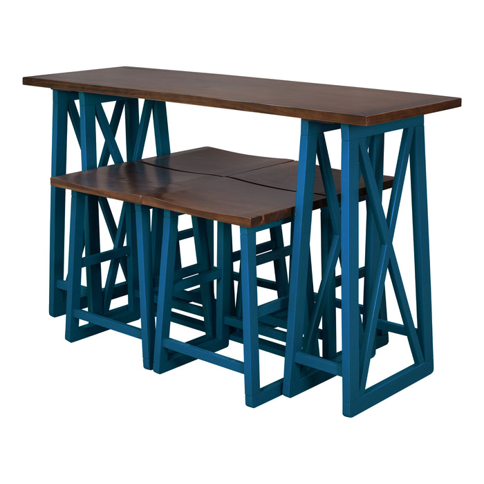 5-Piece Rustic Counter Height Dining Set - Walnut+Blue