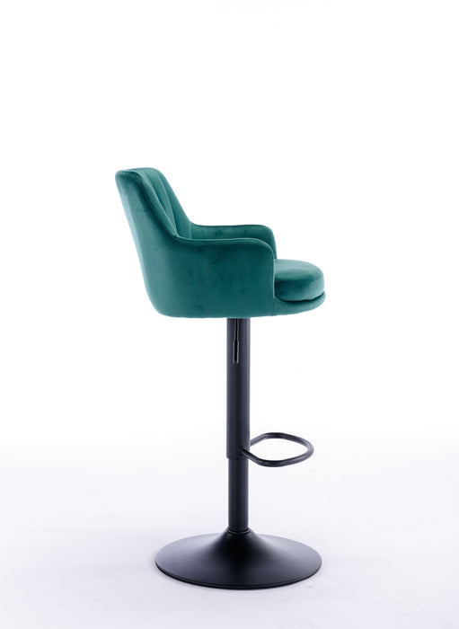 Adjustable Velvet Barstools with Back and Footrest - Green