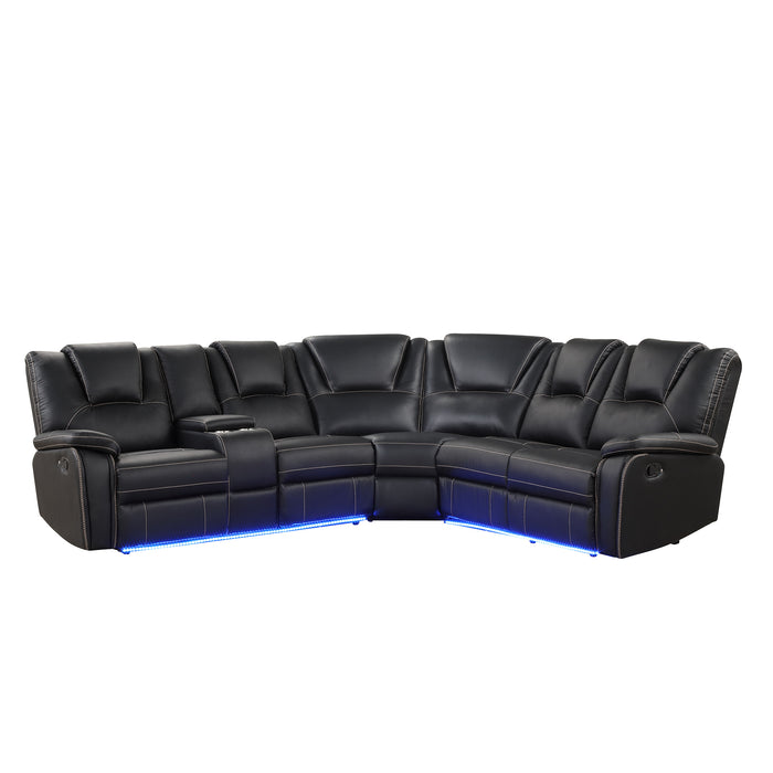 Modern Faux Leather Manual Reclining with Center Console & LED Light - Black