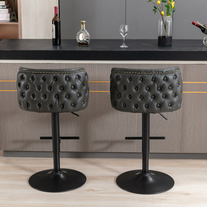 Modern PU Upholstered Bar Stools with Whole Back Tufted - Dark Grey