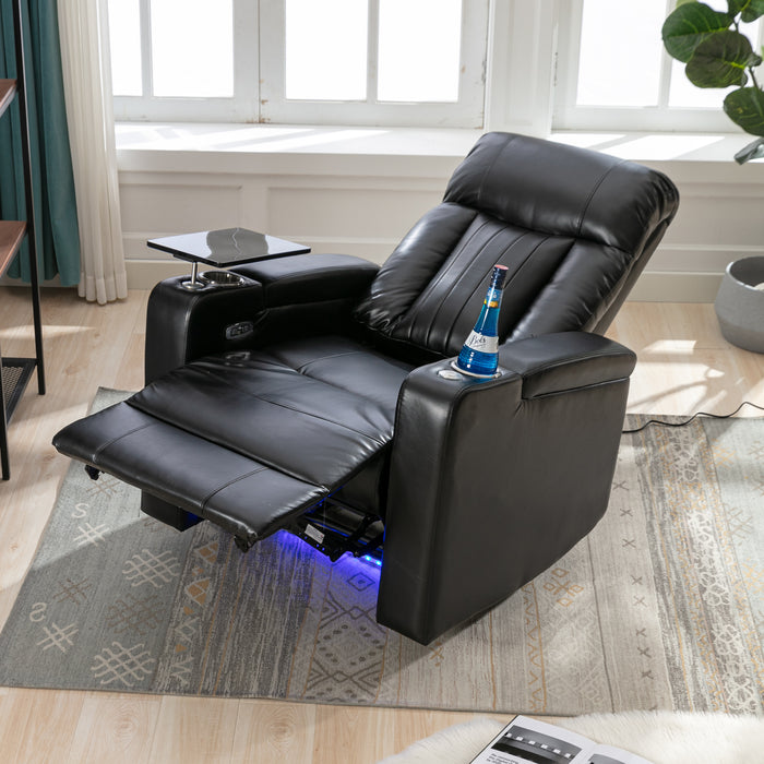 Premium Power Recliner with Storage Arms, Cupholders, Swivel Tray Table and Cell Phone Stand - Black