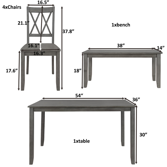 6-piece Farmhouse Rustic Dining Table set - Antique Gray wash