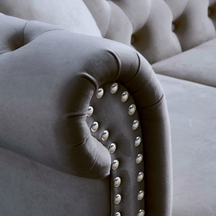 Chesterfield  Velvet Sofa - Grey