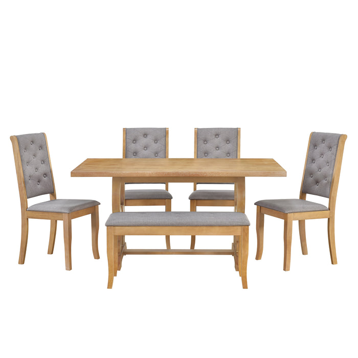 6-Piece Retro Dining Set with Unique-designed Table Legs  - Natural Wood Wash