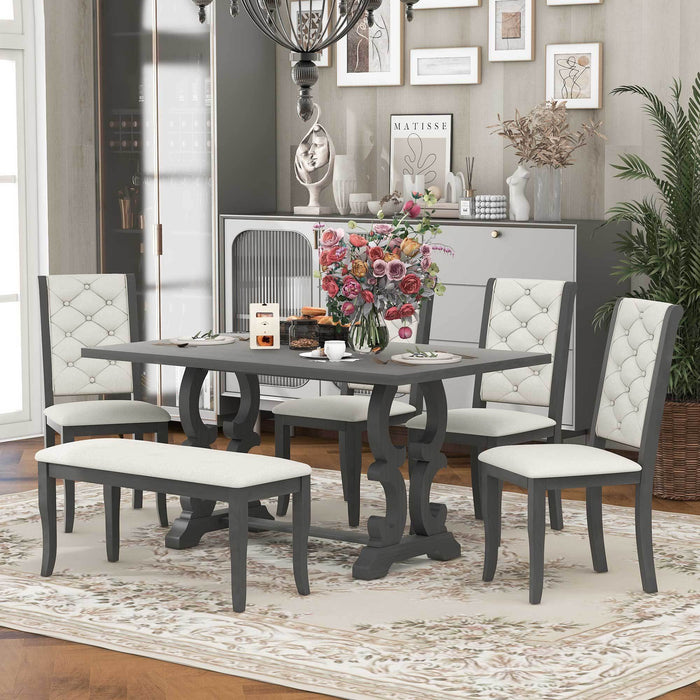 6-Piece Retro Dining Set with Unique-designed Table Legs - Antique Grey