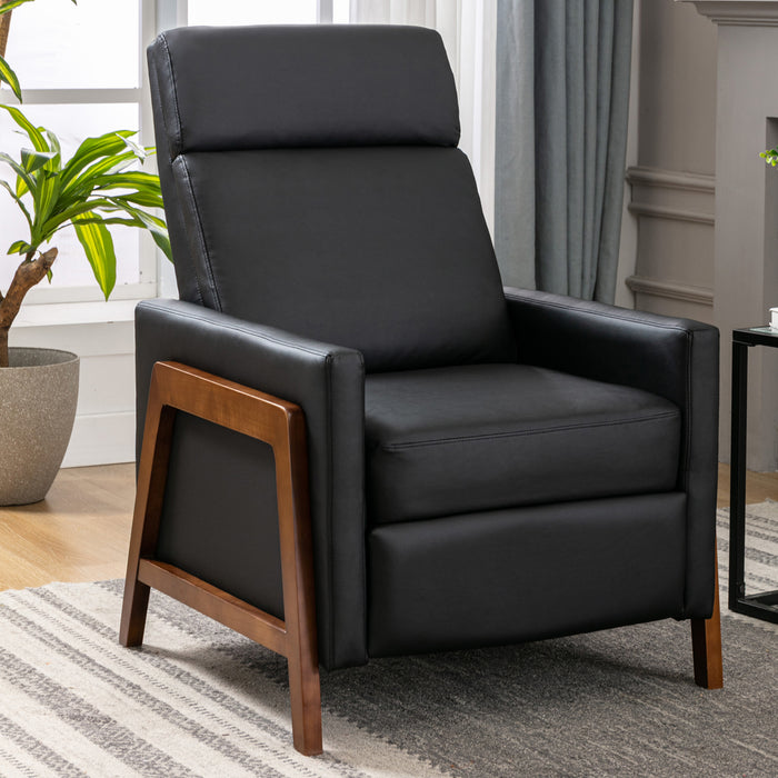 Set of 2 - Framed PU Leather Recliner Chair - Black