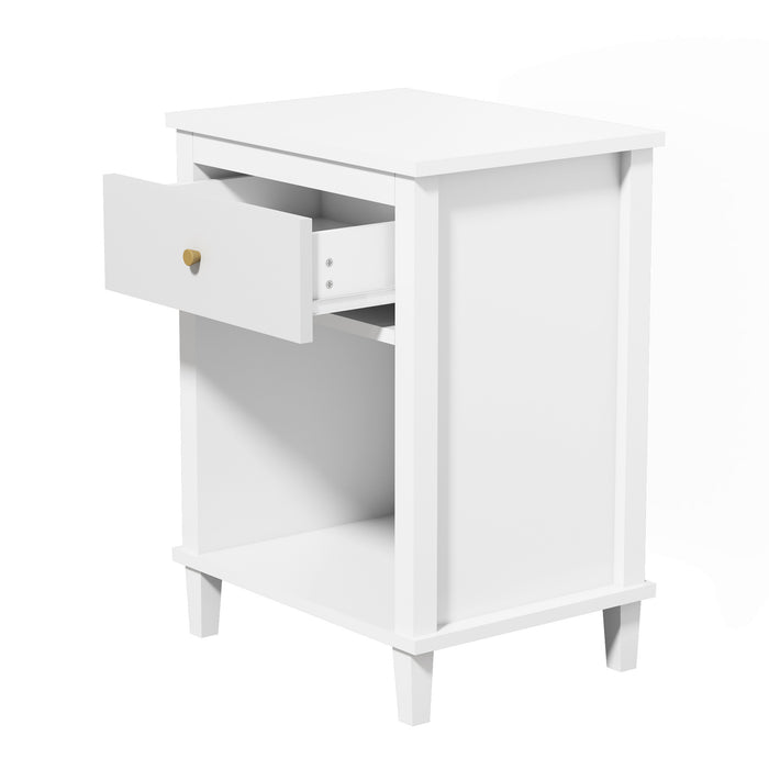 Wooden Nightstand with One Drawer One Shelf for Kids - White