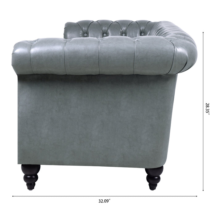 Rolled Arm Chesterfield 3 Seater Sofa - Gray