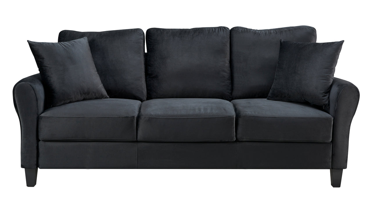 Modern Velvet Couch with 2 Pillow - Black