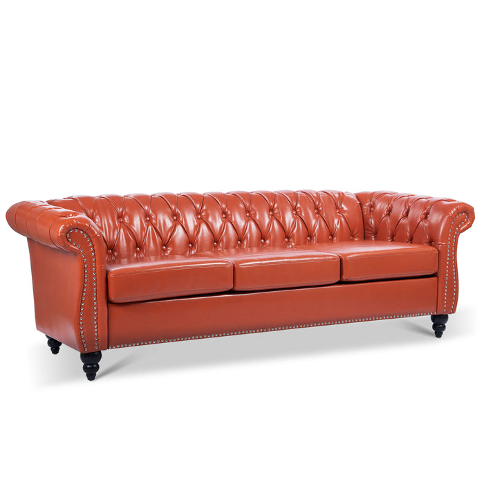 Rolled Arm Chesterfield 3 Seater Sofa - Orange