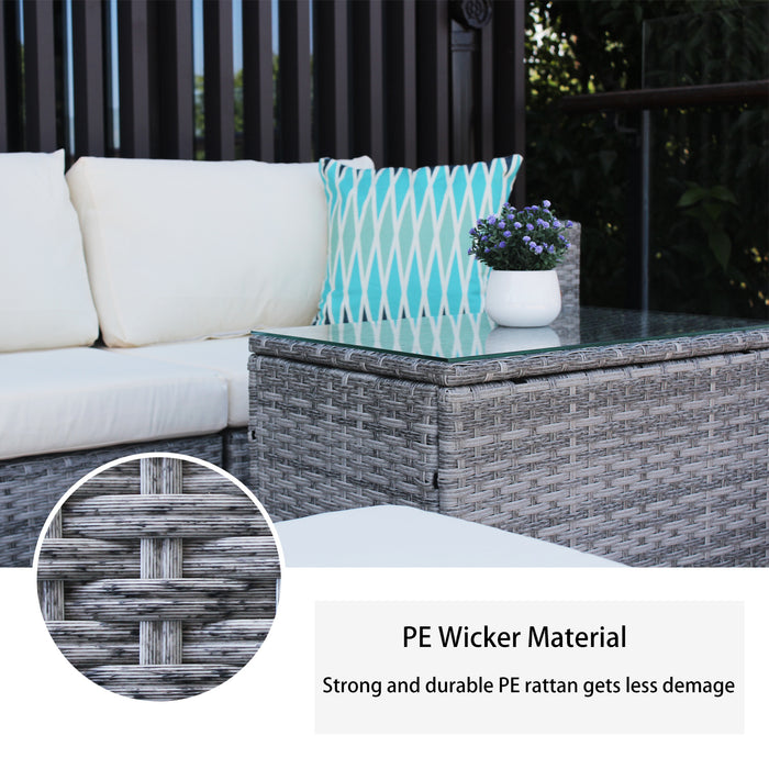 5 Pieces Outdoor Patio Wicker Sofa Set- Grey