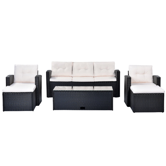 6-piece All-Weather Wicker PE rattan Patio - (Beige cushion)