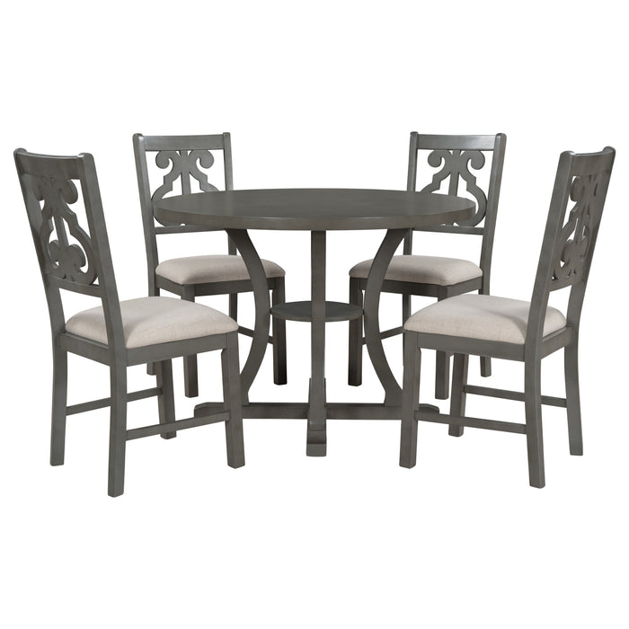 5-Piece Round Dining Table and Chair Set - Gray