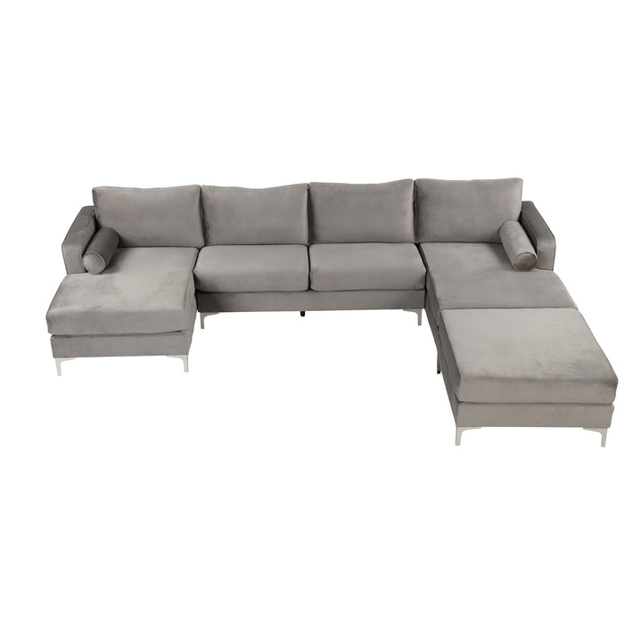 Modern Velvet Fabric Couch Reversible Chaise Sofa