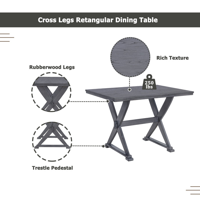 5-Piece Mid-Century Wood Dining Table Set - Antique Grey