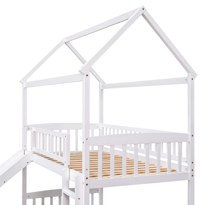 Twin Over Twin House Bunk Bed with Slide - White - Labor Day Sale