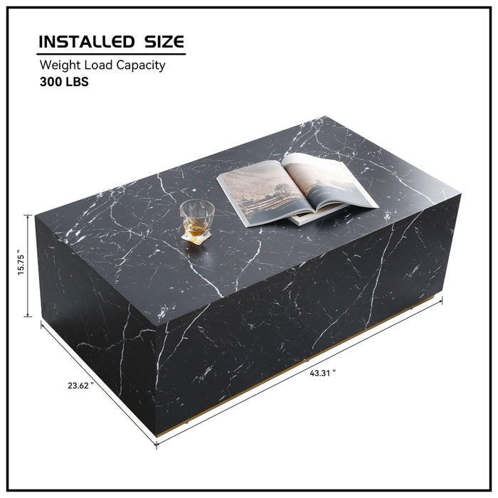 Stylish Black Marble MDF Coffee Table Low Gloss for Living Room/Leisure Area - Matt Black