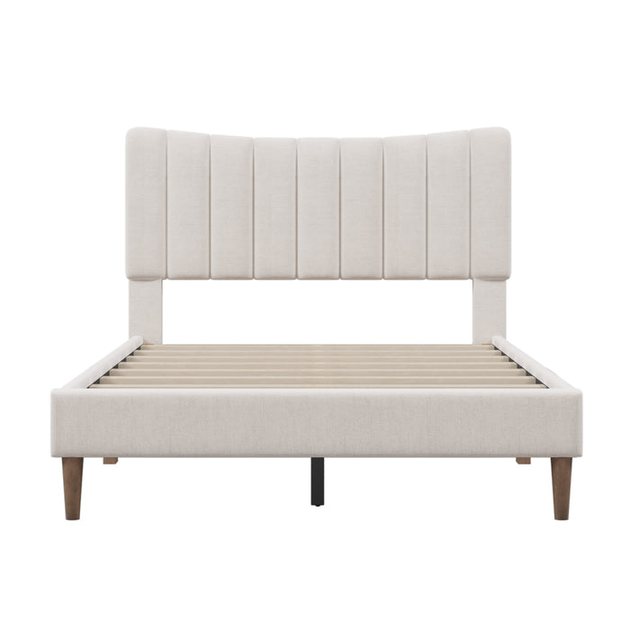 Upholstered Platform Bed Frame , Full (Cream)