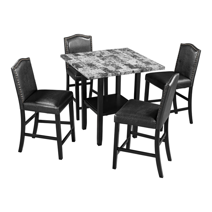 5-Piece Dining Set with Matching Chairs - Black Chairs + Gray Table