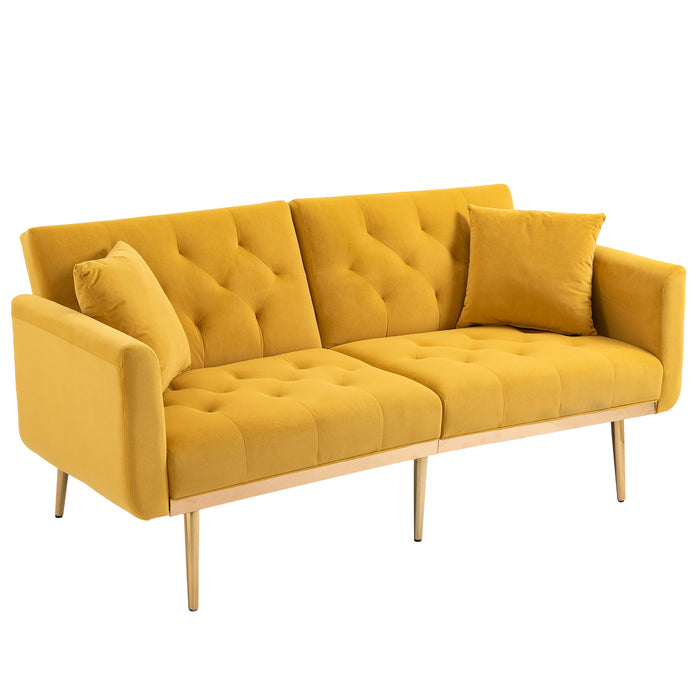 Modern Velvet  Sofa Futon - Mustard