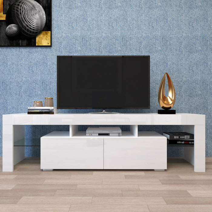 Modern White TV Stand, 20 Colors LED TV Stand w/Remote Control Lights