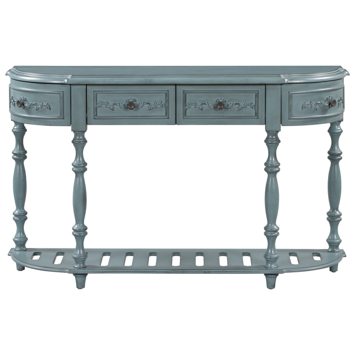 Modern and Contemporary Curved Console Table for Hallway Living Room Bedroom - Antique Blue