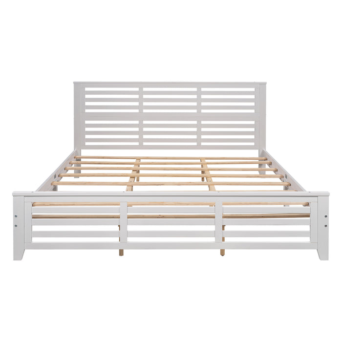 Platform bed with horizontal strip hollow shape, King size, white