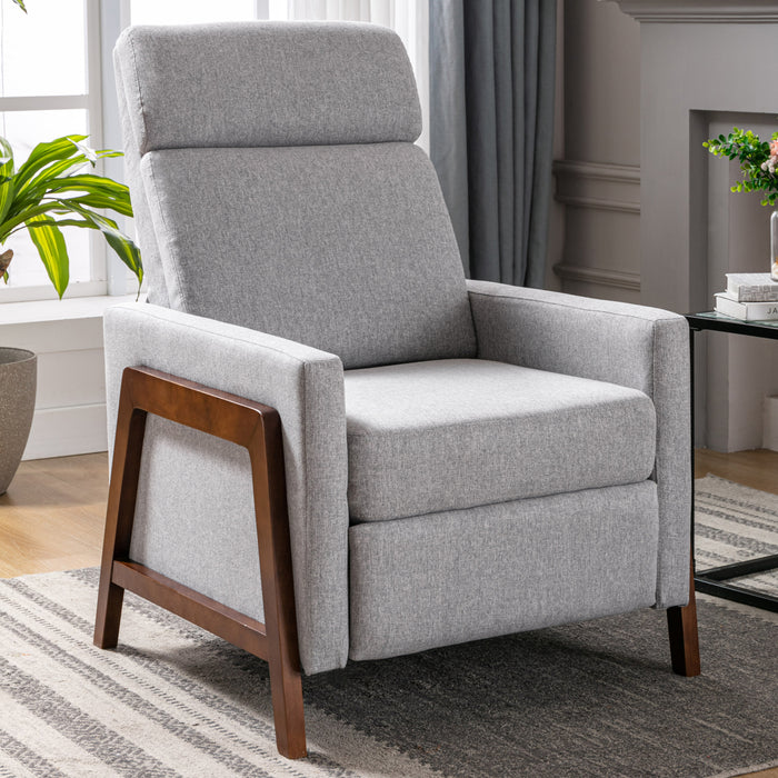 Wood Framed Upholstered Recliner Chair - Gray