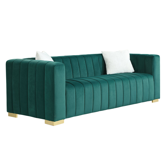 Modern Channel Chesterfield Sofa - Dark Green