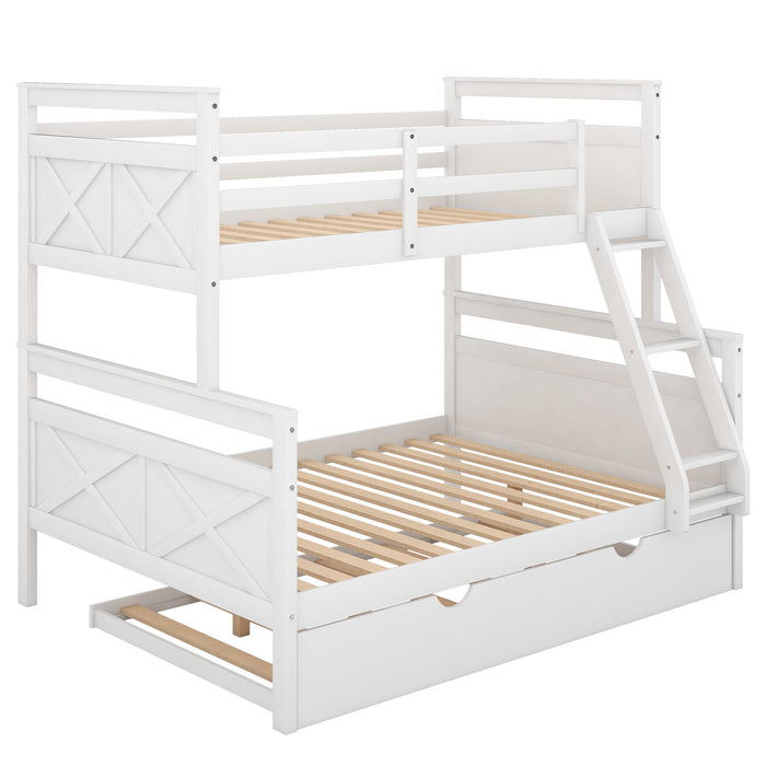 Twin over Full Bunk Bed with Ladder -  White