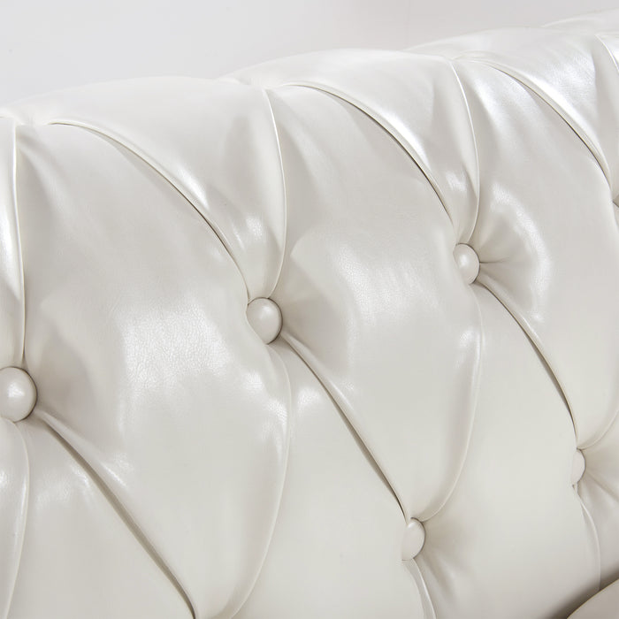 Rolled Arm Chesterfield 3 Seater Sofa - White