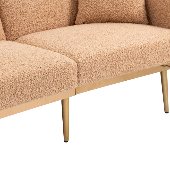 Modern  Velvet  Sofa Futon - Camel Teddy