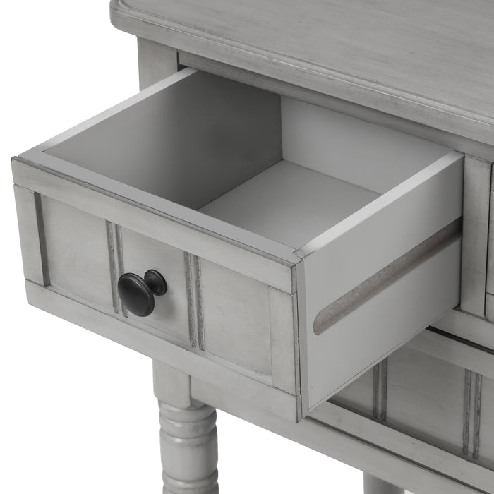 Narrow Console Table with Three Storage Drawers and Bottom Shelf - Gray Wash