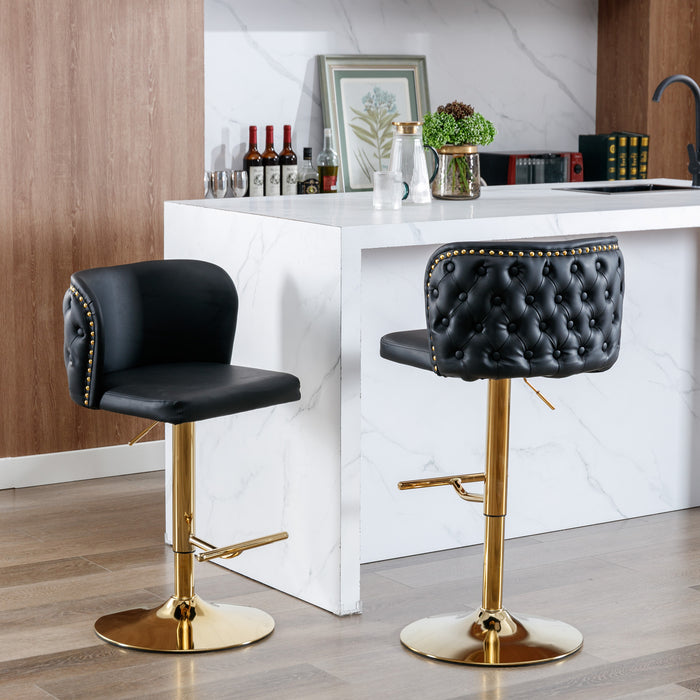 Modern PU Upholstered Bar Stools with the whole Back Tufted - Black (Set of 2)