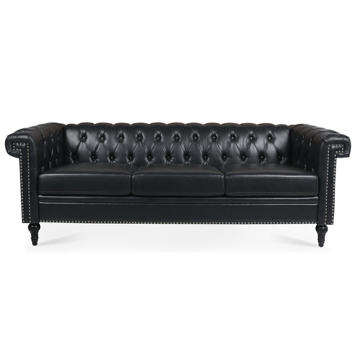 Traditional  Square Arm Chesterfield 3 seater Sofa - Black