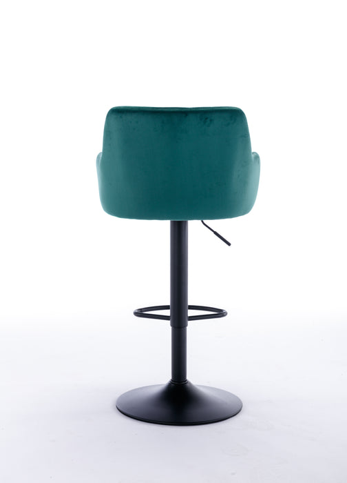 Adjustable Velvet Barstools with Back and Footrest - Green