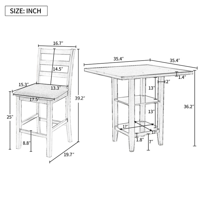 5-Piece Wooden Counter Height Dining Set - Gray