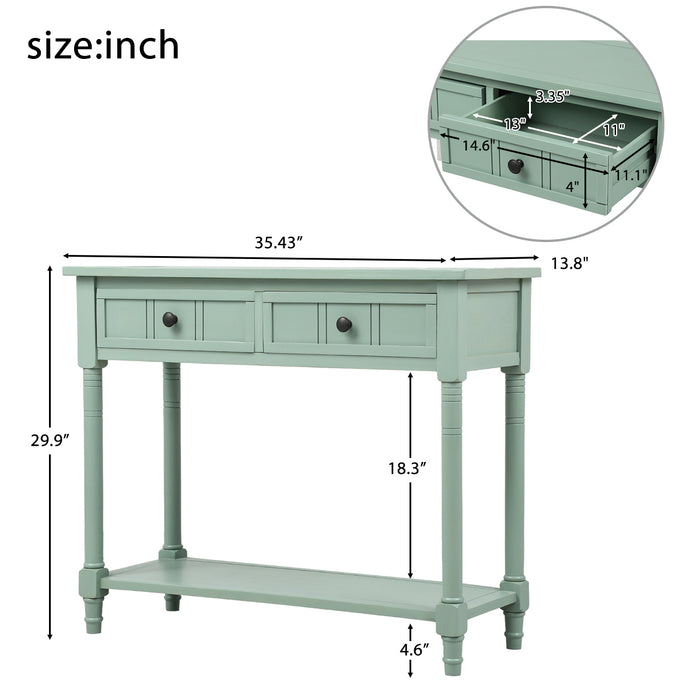 Console Table, Traditional Design with Two Drawers and Bottom Shelf - Retro blue