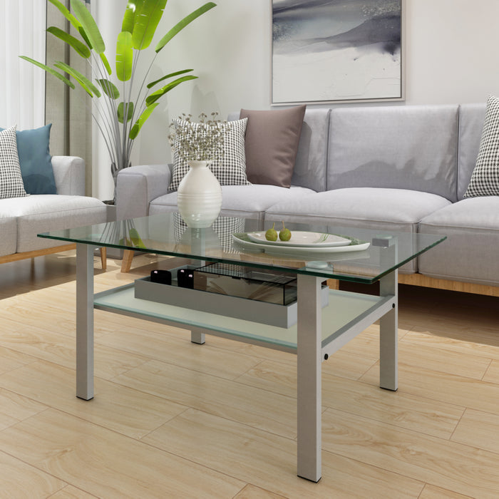 Transparent glass grey coffee table