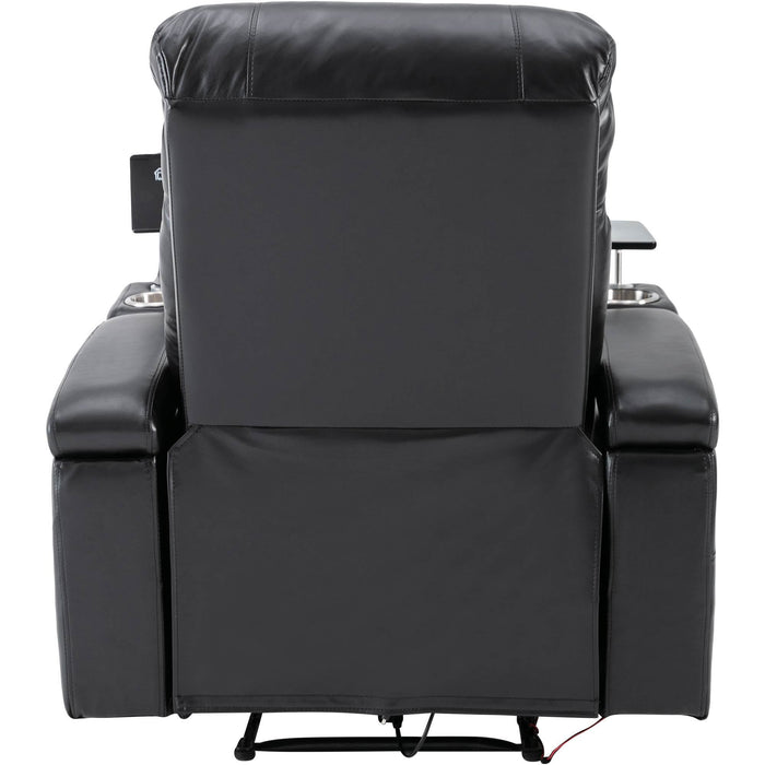 Premium Power Recliner with Storage Arms, Cupholders, Swivel Tray Table and Cell Phone Stand - Black