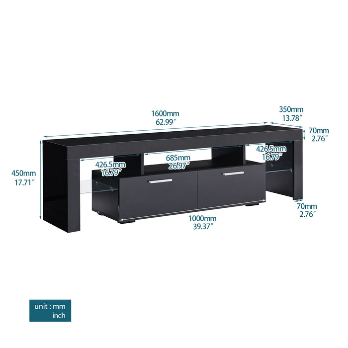 Black morden TV Stand with LED Lights - Black